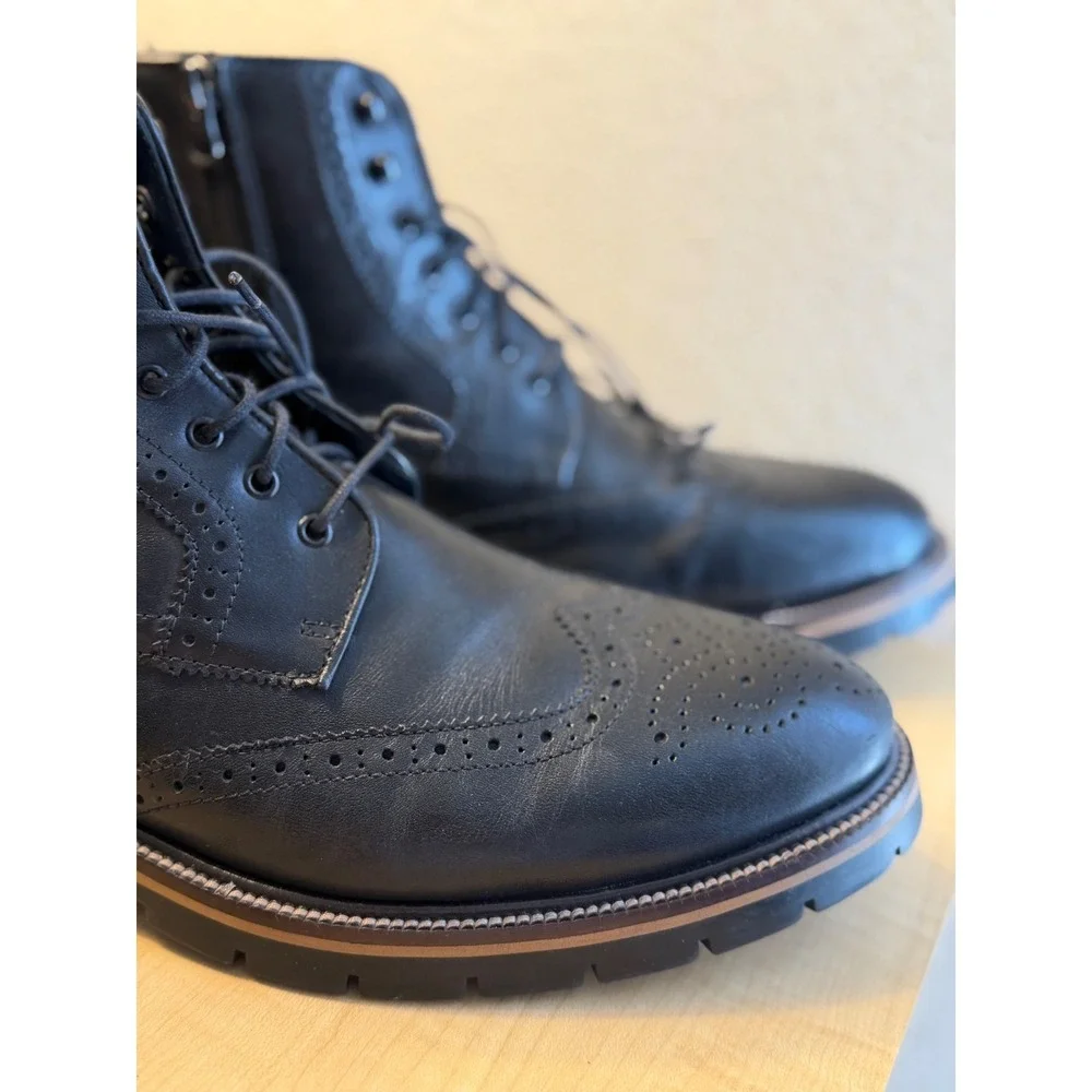 Johnston & Murphy Mens XC4 Flex Black‎ Leather Wingtip Zip Boots 11.5 20-5521